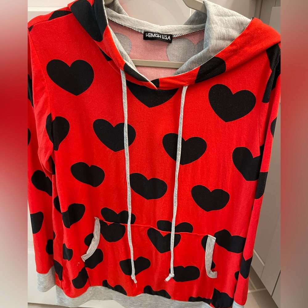 Heimish Black and Red Lightweight Heart Hoodie NWOT